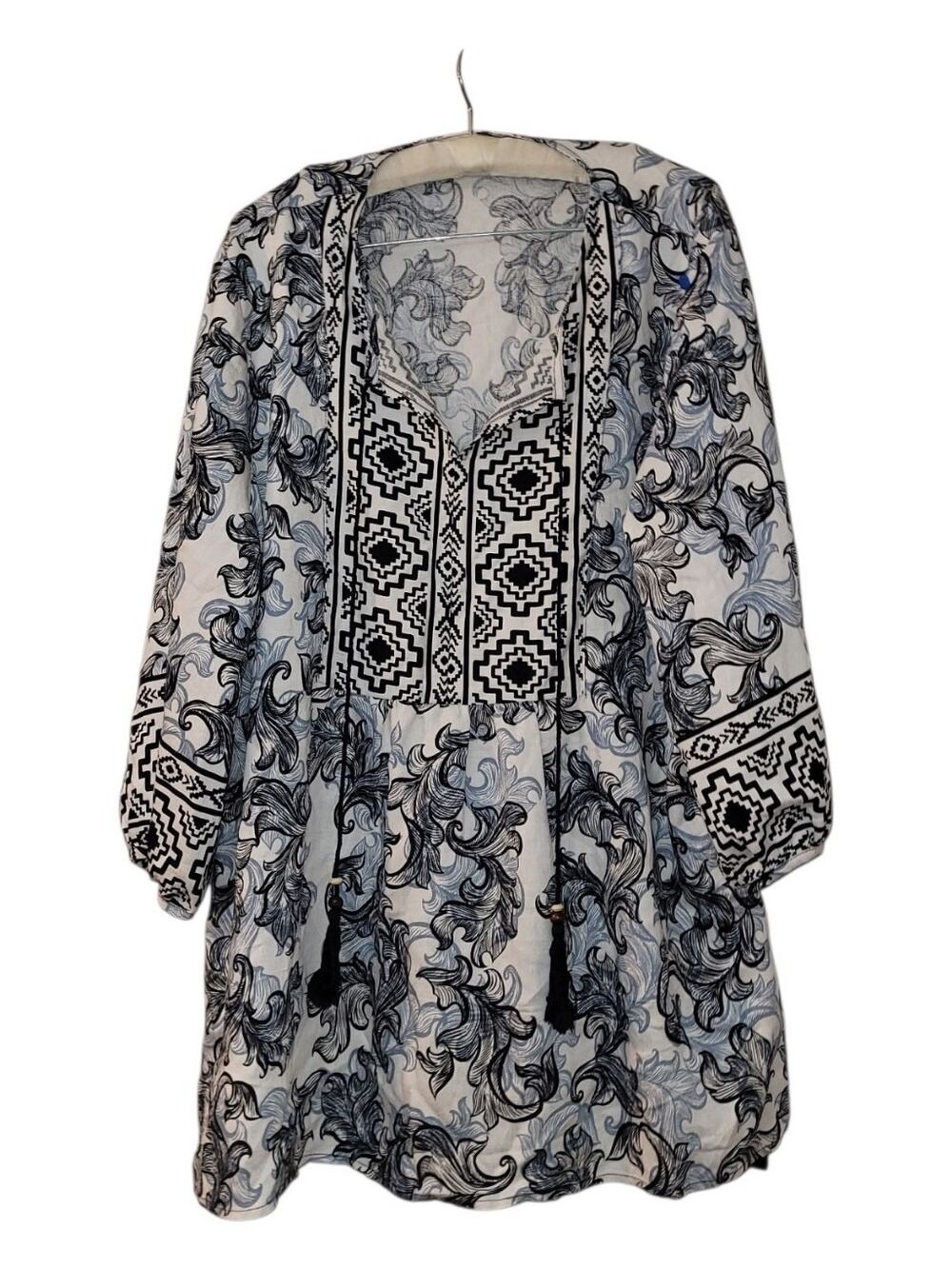 NWT Rapbin Linen Blend Black & White Tunic Top XXL Boho Colorful